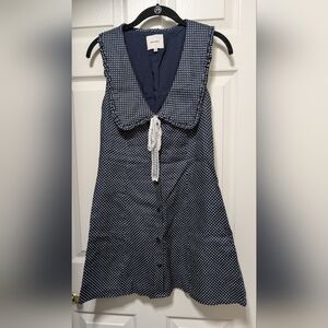Reformation Soraya Linen Collar Mini Dress Raindrops Polka Dot Blue Size 2